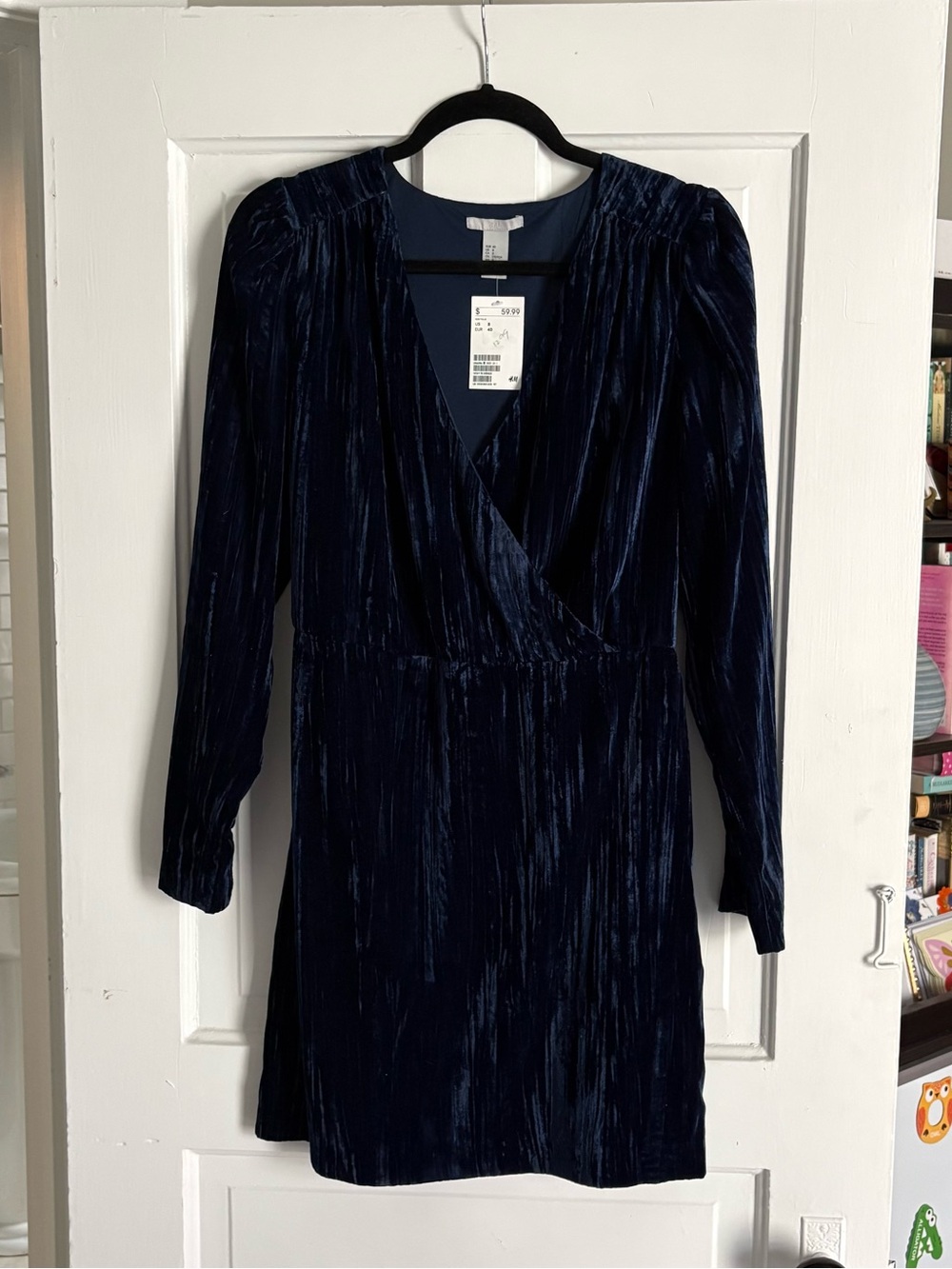 NWT H&M Navy Blue Velvet Wrap Long Sleeve Dress